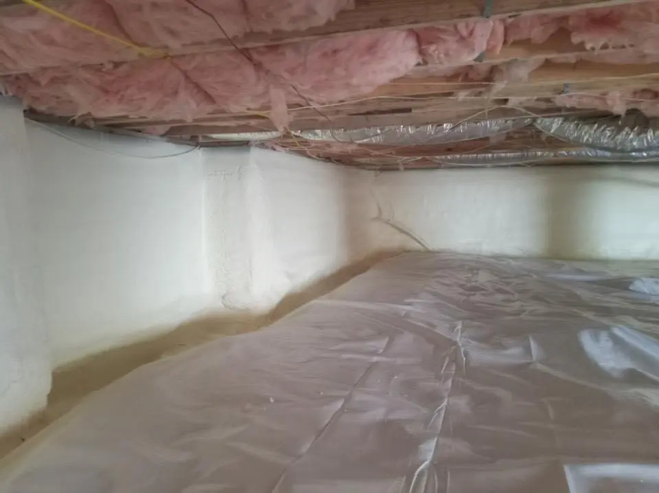 Crawl space encapsulation with closed-cell spray foam for Commercial Roof Restoration in South San Gabriel